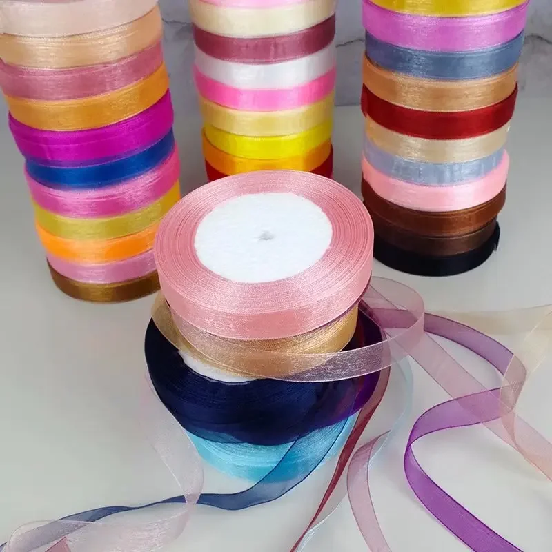 Cinta de Organza de 15mm, 45 metros/rollo, tela artesanal hecha a mano para Navidad, Halloween, boda, fiesta de cumpleaños, cinta para envolver regalos