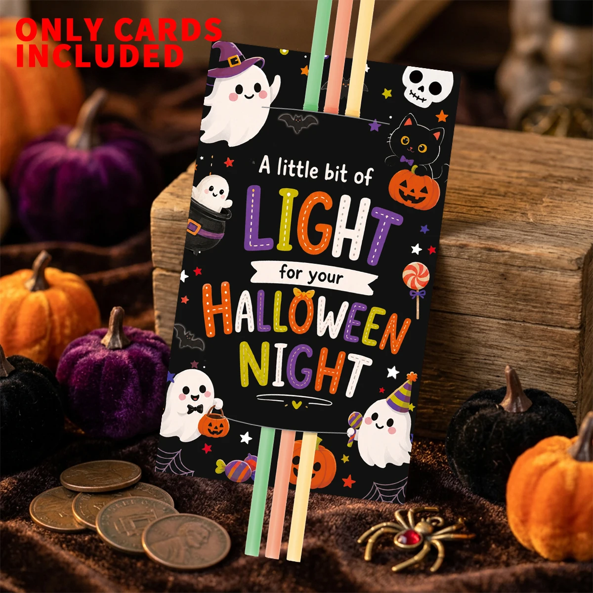 50 Stück Halloween-Leuchtstabhalter-Karten, Party-Geschenkanhänger, Zubehör für Bastelaktivitäten, Geschenkverpackungszubehör – Detail 4