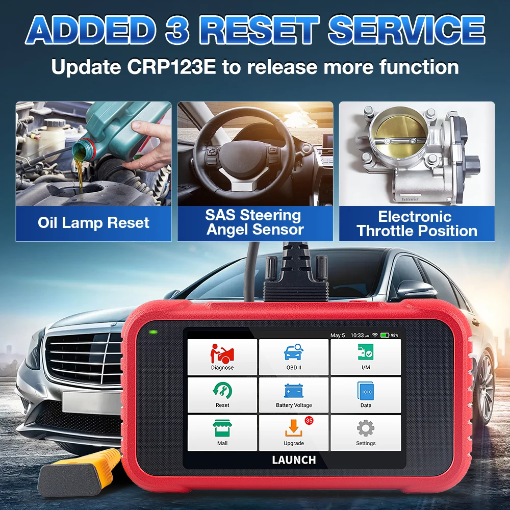 2024 New- LAUNCH X431 CRP123E V2.0 Car OBD2 Diagnostic Tools Auto OBD Scanner ABS SRS Engine AT+ 7 Reset Service Free Update