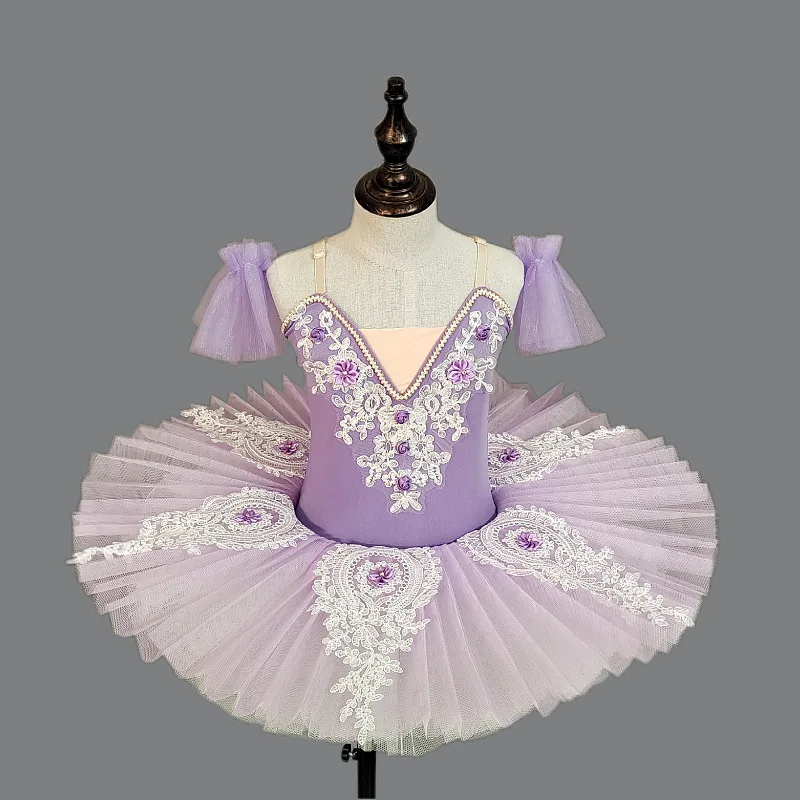 

Kids Girls Lavender Lace Flower Ballet Tutu Dress, Children's Ballerina Princess Stage Performance Costume, Ballet Clothing