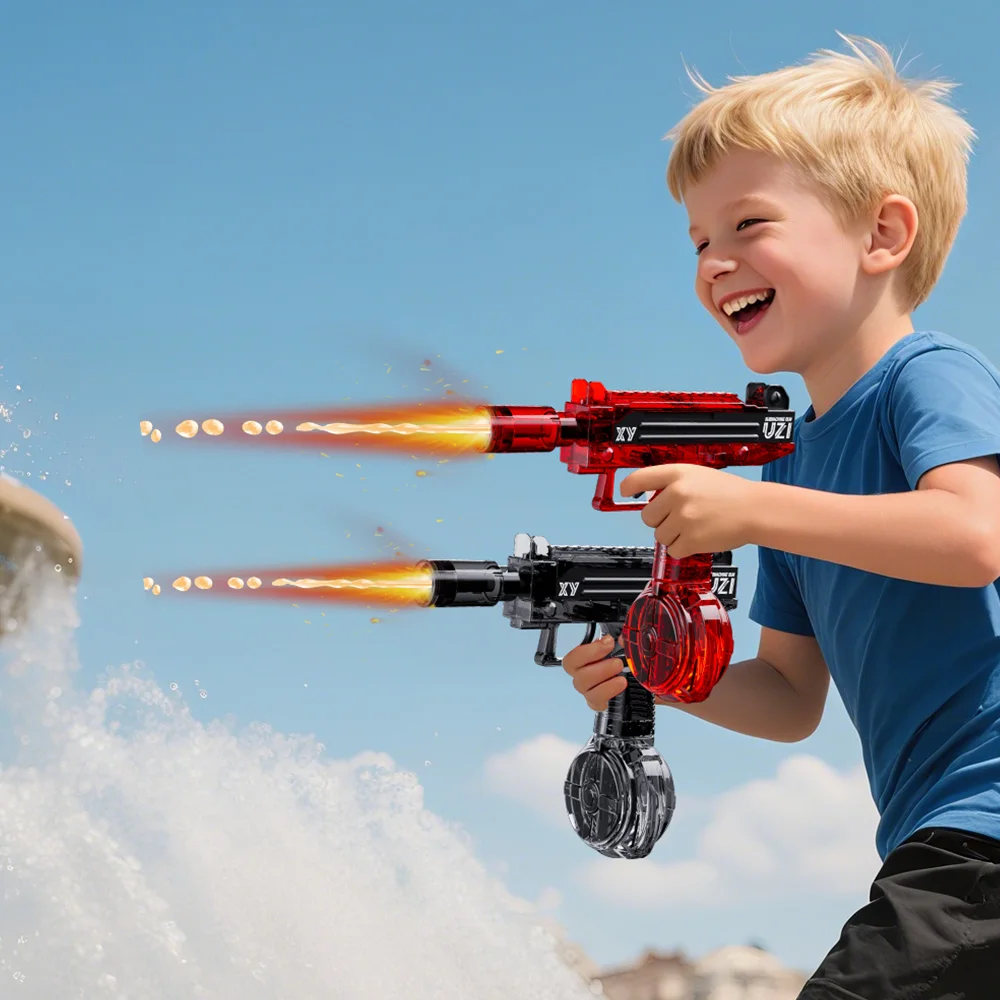 ألعاب مسدس المياه الكهربائية مع بخاخات خفيفة، تأثير اللهب، سعة كبيرة، مسافة قوية للغاية، معركة مائية للأطفال والكبار