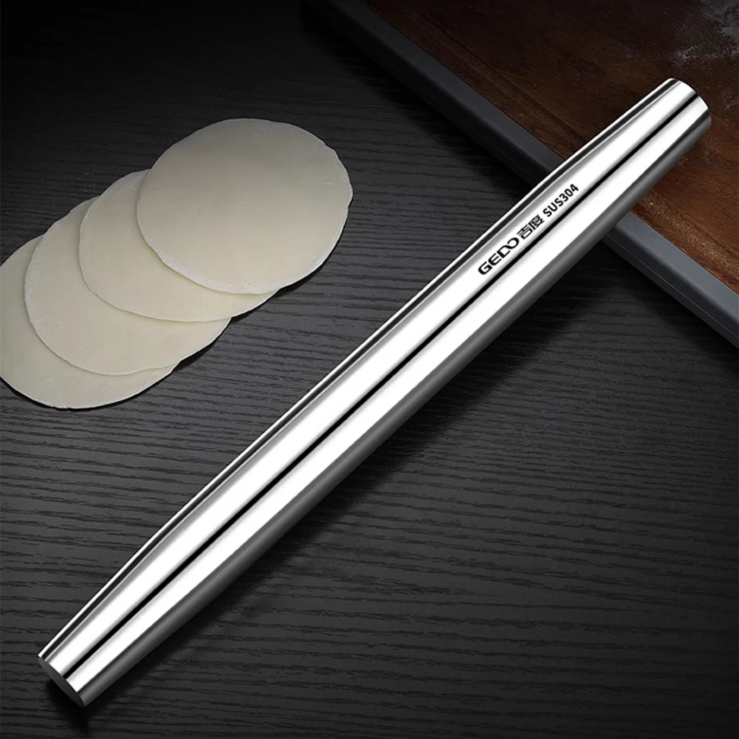 

LFGB Certificated Pure 304 Stainless Steel Rolling Pin Hollow Design Kitchen Kneading Stick Reflective Baking Pizza Pasta Tool