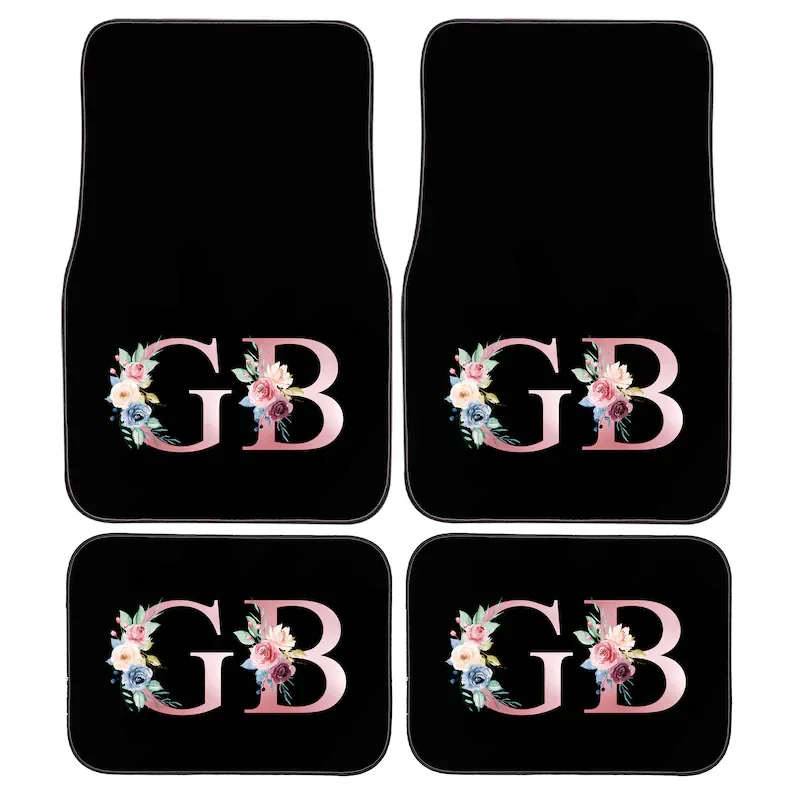 

Personalised Custom Water Colour Flower Initials Monogram Car Mats, Perfect Christmas Gift for Him or Her