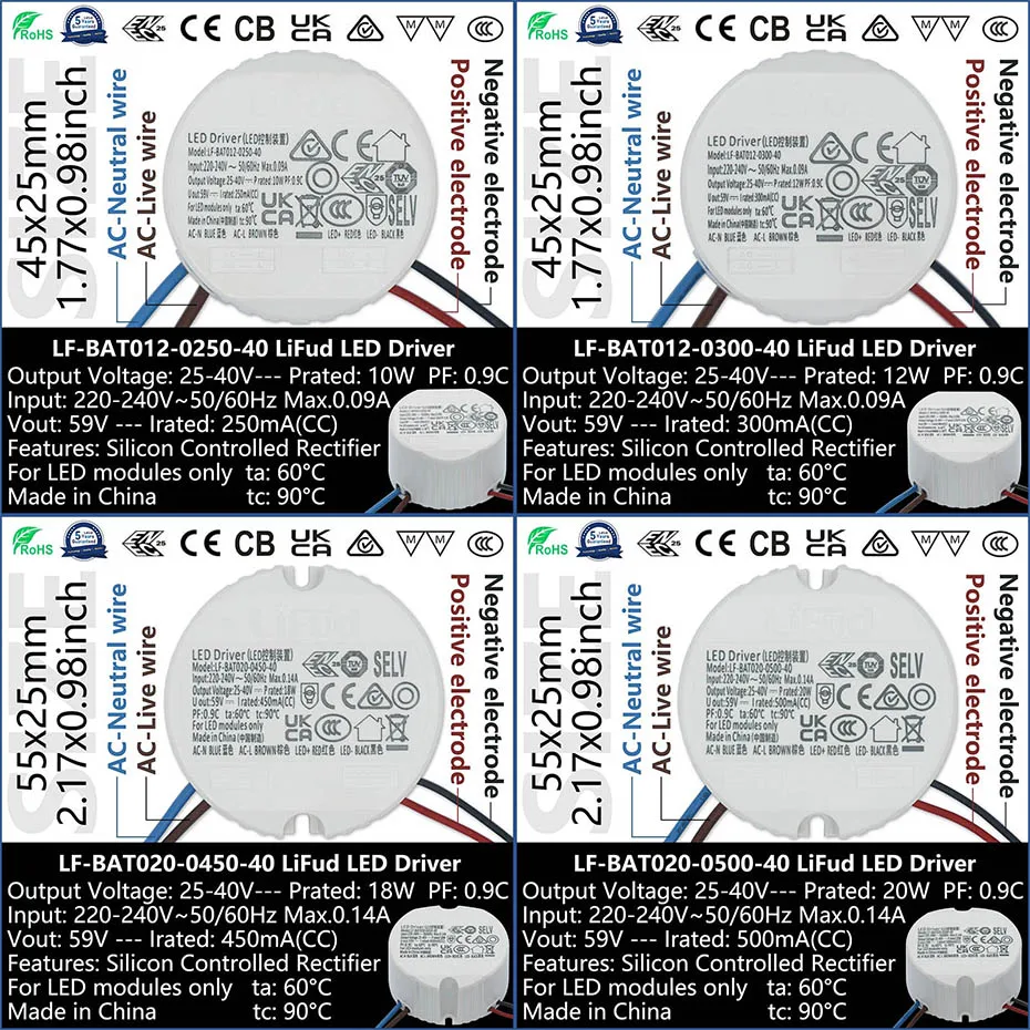 Lifud LED-Treiber, 25–40 V, siliziumgesteuerter Gleichrichter, 250 mA, 300 mA, 450 mA, 500 mA, 600 mA, 700 mA, 750 mA, 1050 mA, LED-Leuchten-Netzteil – Detail 3