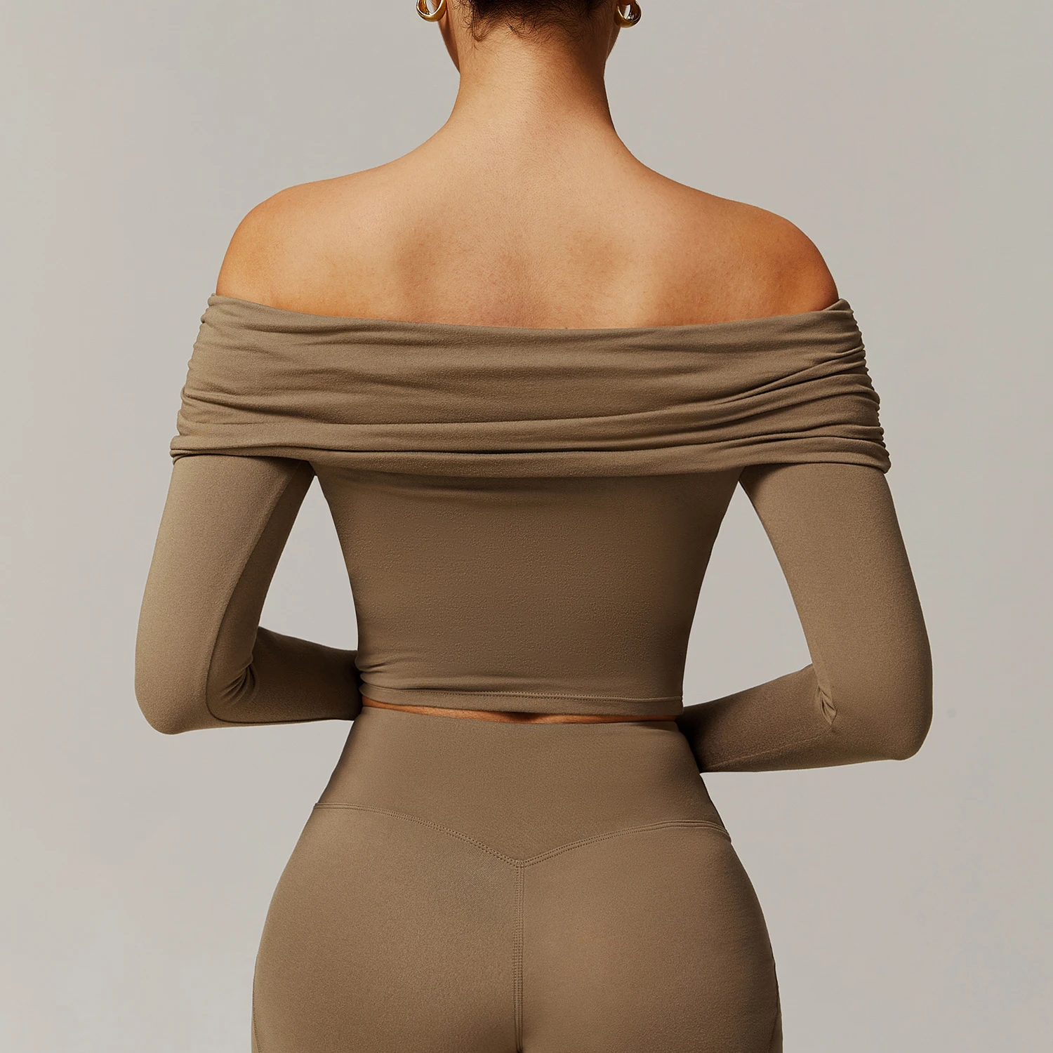 Sexy Casual Long Sleeve Yoga Wear Women One Shoulder Outwear Peplum Dance Sports Long Sleeve Fitness Workout Room Walking Tops