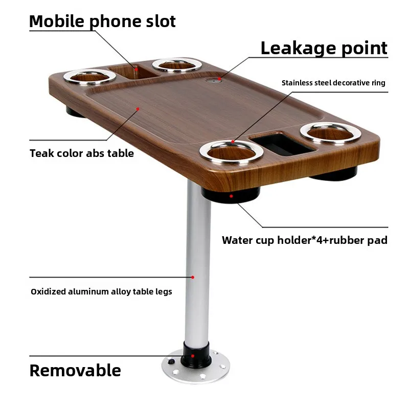 Rotatable And Detachable Leg Outdoor Table With Cup Holder, Movable Bracket Table For RV And Yacht