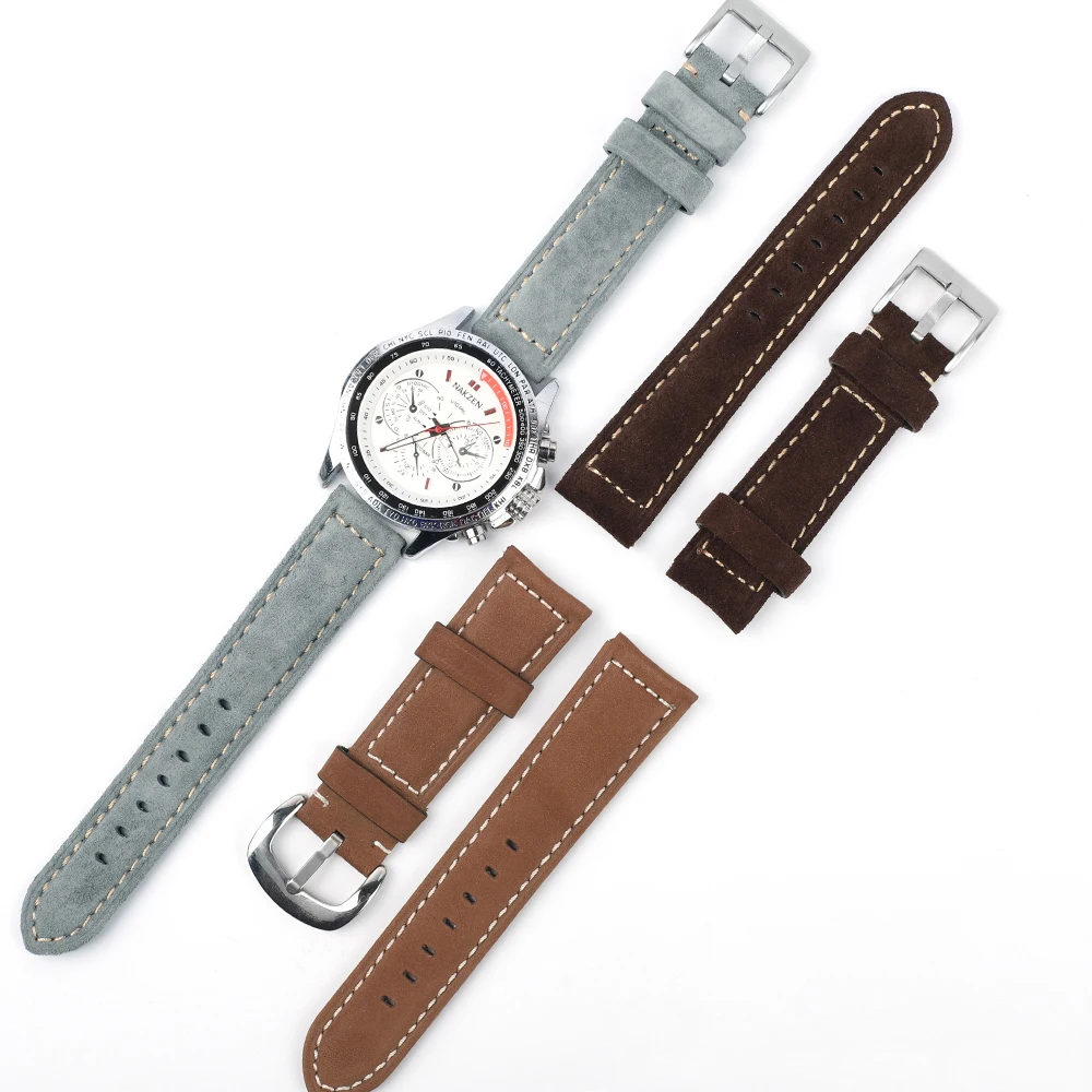 Suede Leather Watch Strap Band 8mm 20mm 22mm Watchstrap Handmade Stitching Replacement Wristband for Men Woman Watch Bracelet image 2