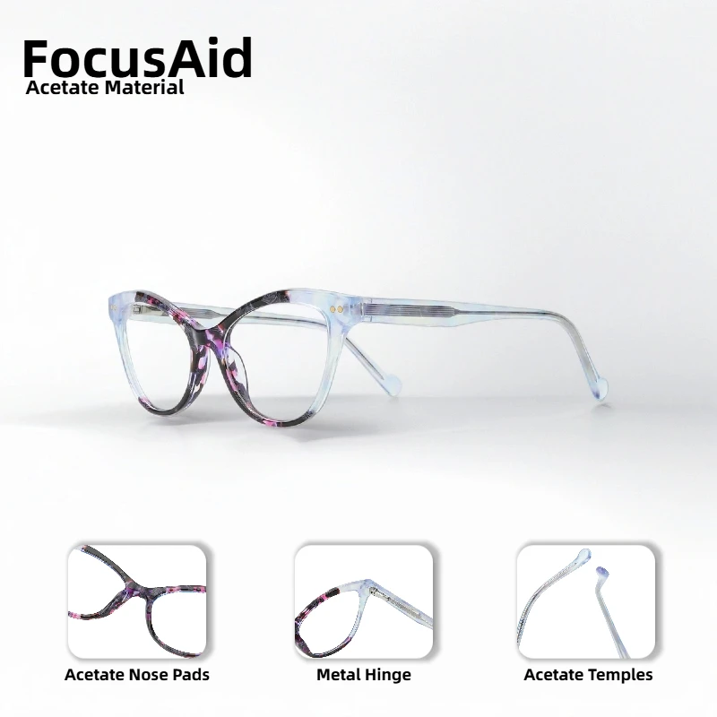 

Luxury Vintage Women's Fashion Cat-Eye Glasses Chic Design Style Clear Lenses Acetate Frame Metal Hinge Decoration Glasses