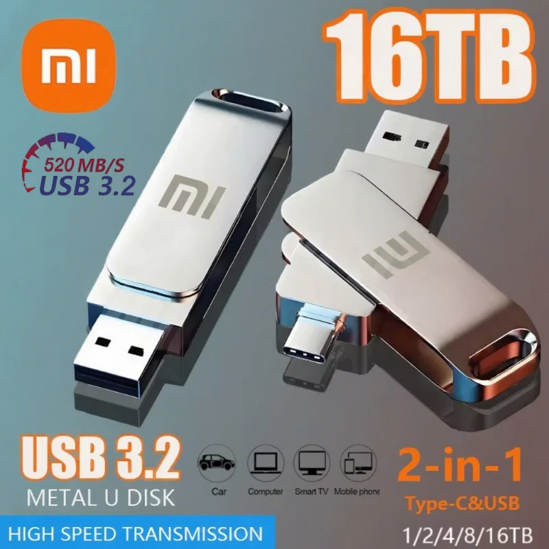 Unidad Flash Xiaomi de 16TB USB 3,2, transferencia USB impermeable de alta velocidad tipo c 2 en 1 8TB 16TB OTG Pendrive disco Flash para computadora