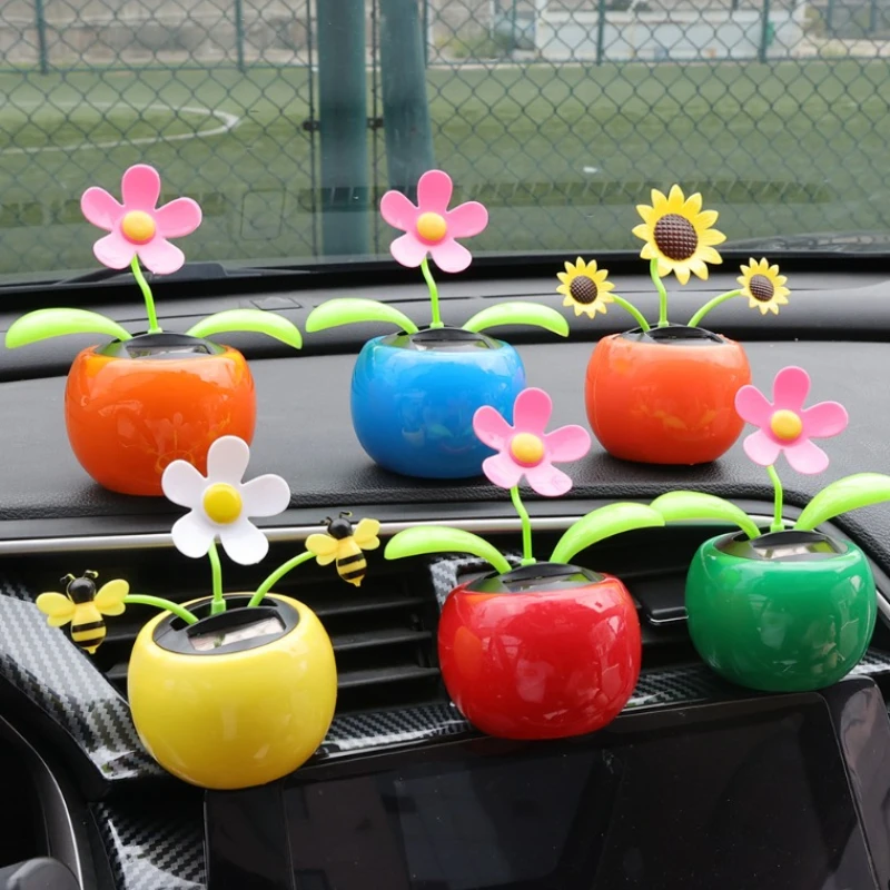 Creative Solar Car Ornament Auto Dancing Swinging Sun Flower Decoration Car Dashboard Decoration Supplies Shaking Car Accessorie