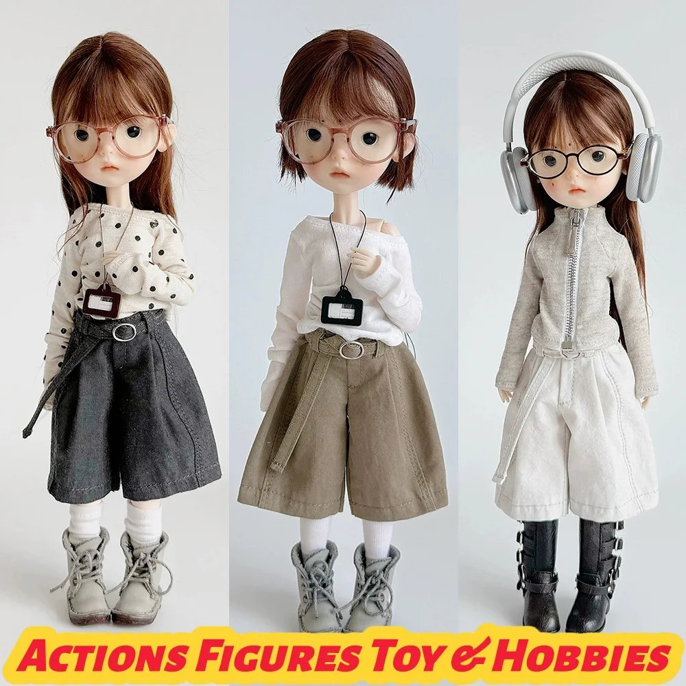 1/6 BJD Puppen Lässiger Slim-Sweatshirt Off-Shoulder Langarmshirt Lose Mid-Shorts für Azone ob22 Blyth Actionfiguren Spielzeug