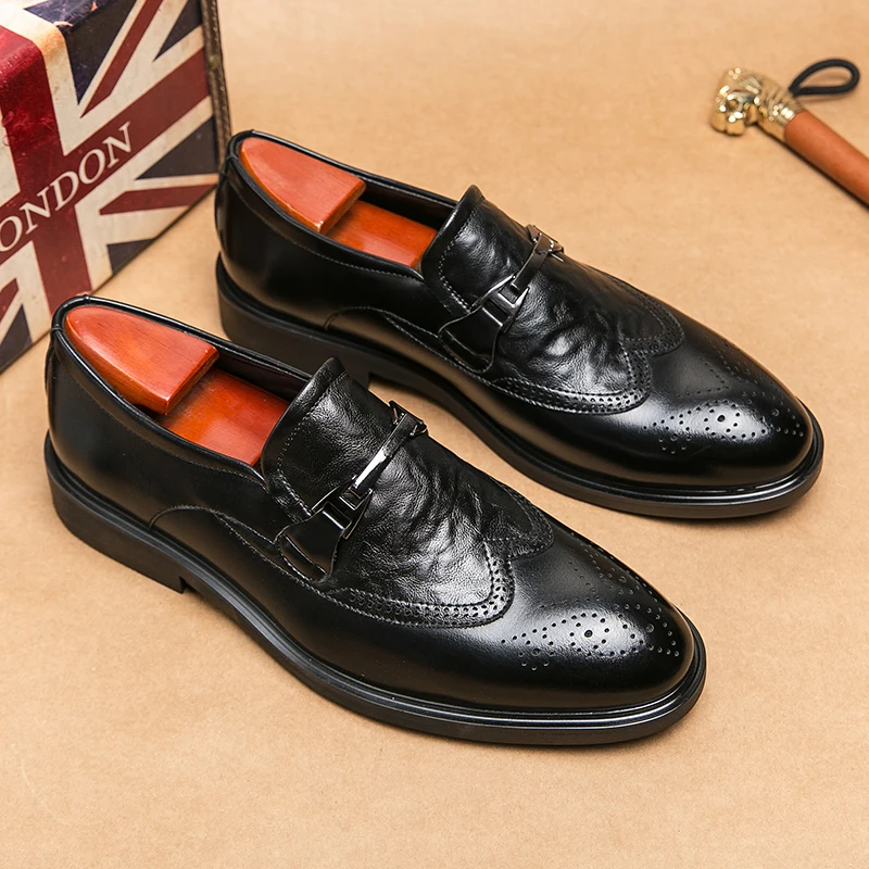 

Italian New Mens Loafers Dress Shoes Wedding Genuine Leather Lace Up Mens Oxford Shoes Brogue Classic Business Men Formal Shoes