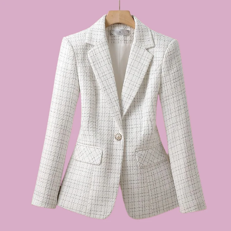 

Ele White Suit Jaet Women's Faionable Small Fraance Sle Design Autumn Winter New Arrival Long Sve Button Detail