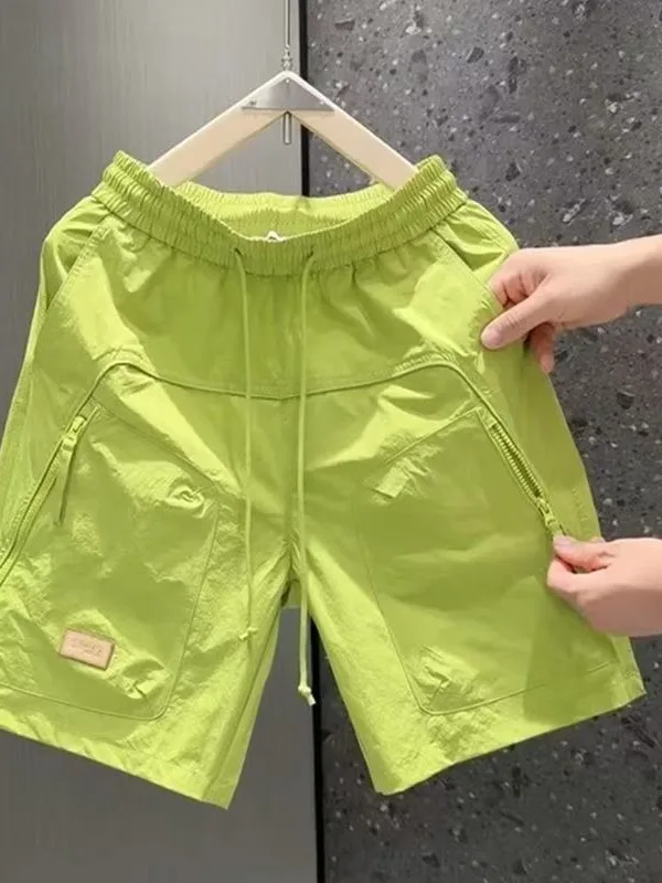 

Casual Workwear Short Pants Men's Summer Outdoor Wear Slim Fit Thin Sporty Pocket Large Elastic Waist Five-Quarter Length