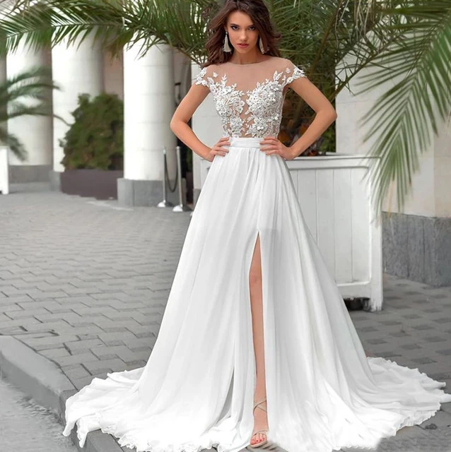 

LISER Sexy Chiffon Wedding Dress For Women Sleeveless V-Neck 2024 Button Sweep Train Appliques A-line robe de mariée