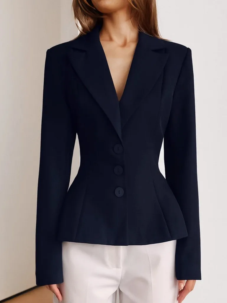 No Hood Suit Regular Sleeve Regular Length Elegant Women Suit with Autumn Commuter Button Closure Single Breasted Jacket