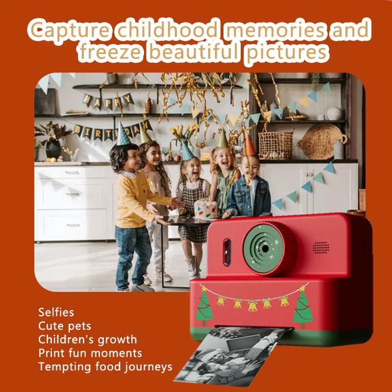 Kids Camera, Cartoon Instant Print Camera|With 3 Rolls of Thermal Paper|USB Charging|Special Christmas & Birthday Gift for Kids