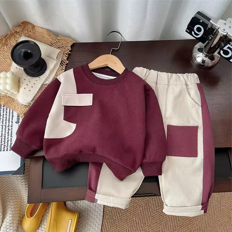 

Children's Clothing Boys' Spring and Autumn Leisure Set Children's Personalized Splicing Sweater+pants Two-piece Set