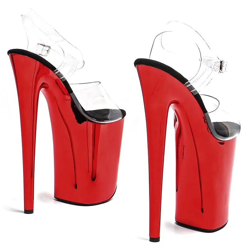 Leecabe  23CM/9inches   Clear PVC Trend fashion electroplate High Heel platform sandals stripper heel  Pole Dance shoes
