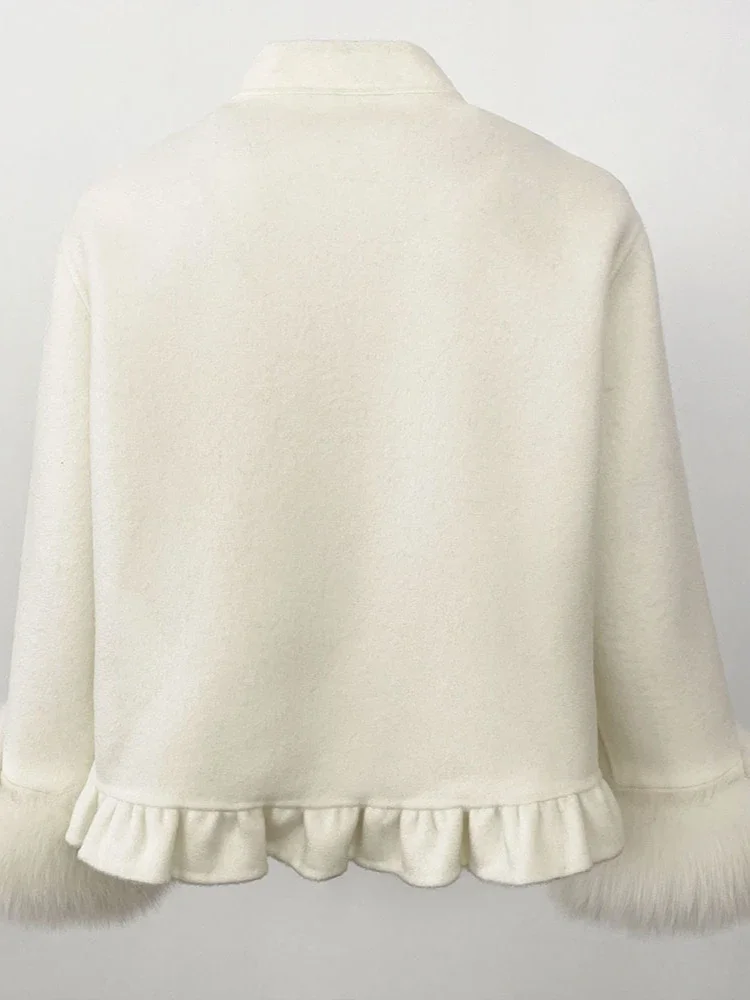 الإناث القوس الفراء معطف الصوف ملابس خارجية موضة قصيرة معطف فرو الثعلب الحقيقي سيدة سترة صوفية النساء ملابس الخريف الشتاء الجديدة #2