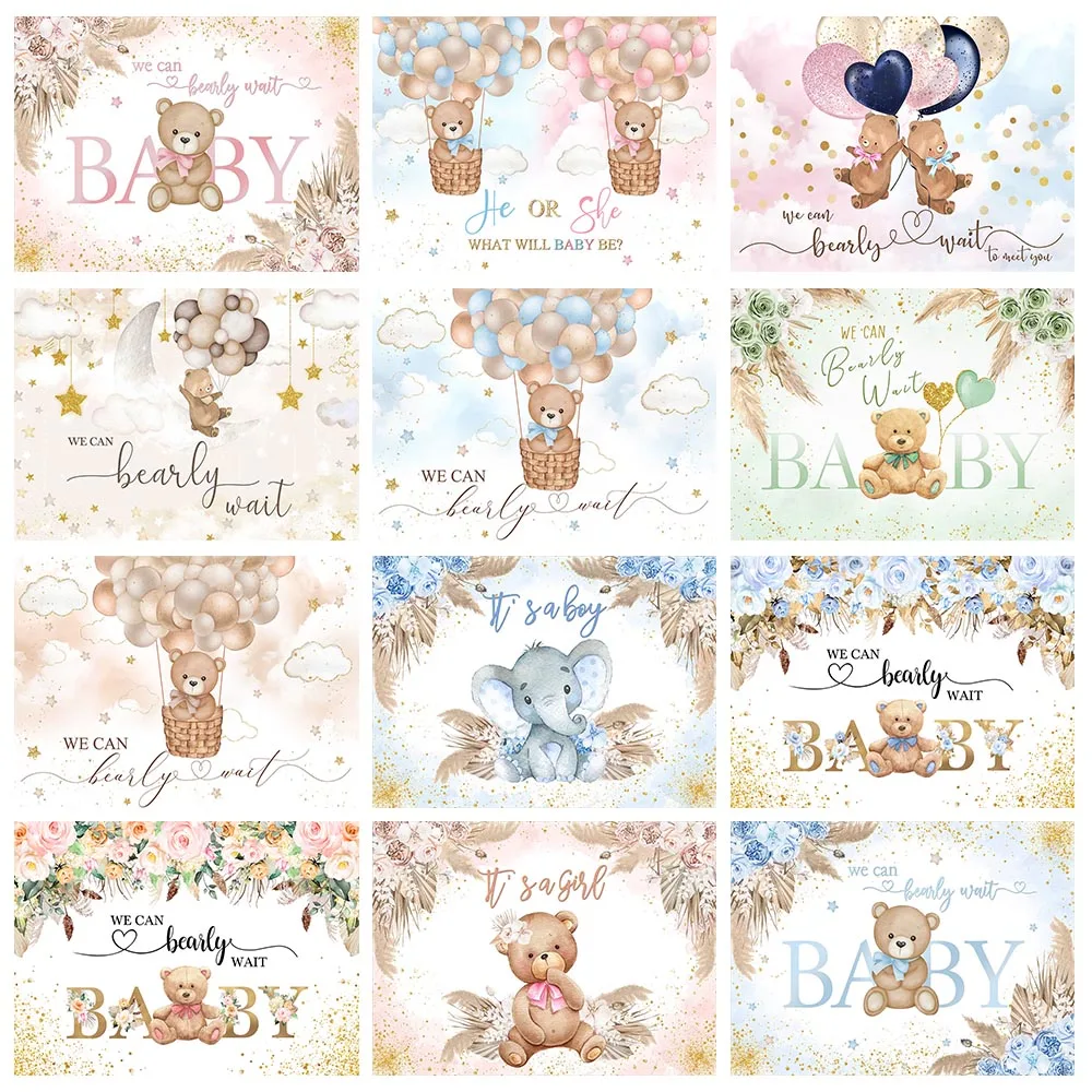 

Mocsicka Photography Background Baby Shower Gender Reveal Boys Girls Welcome Party Backdrop Teddy Bear Elephant Decor Photoshoot