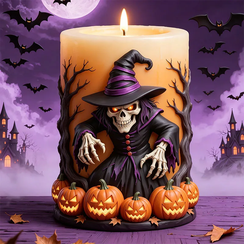 Wizard Hat, Skull, Witch, Dead Tree, Pumpkin 3D Relief Design Silicone Mold for Candle and Incense Making. Dark Halloween Scented Candle, Plaster, Resin Ornament DIY Silicone Mold
