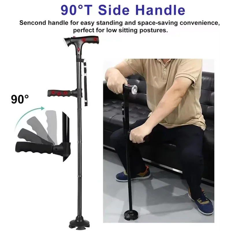 Folding Crutches Walking Cane With LED Light Adjustable Lightweight Collapsible Anti-Slip Walking Stick Old Men Crutch For older