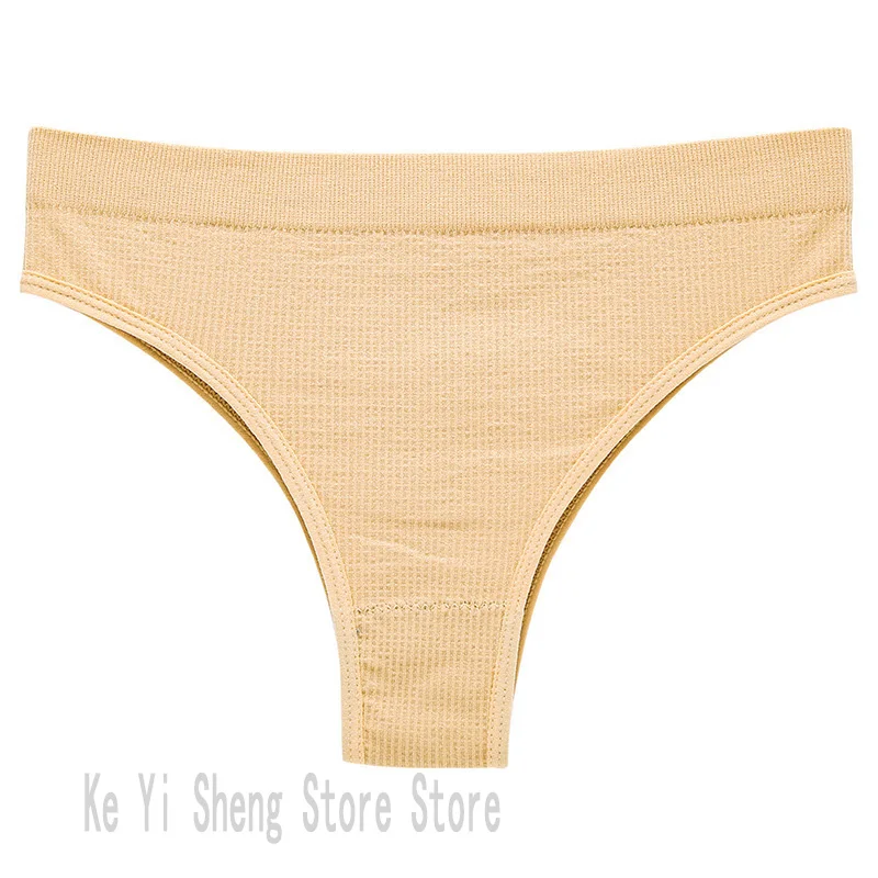 3PCS of women's underwear, thong, girls' T-shirt, large-sized seamless, women's sports underwear, solid color mid-waist, sex image 4