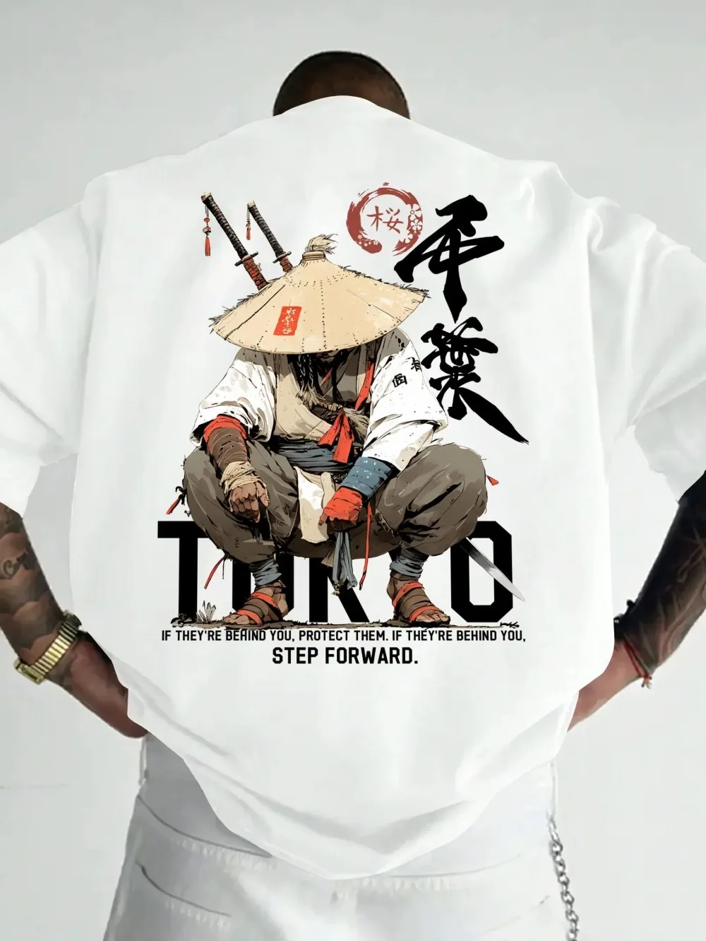 Fashionable men's summer wandering swordsman warrior letter print micro elastic breathable round neck T-shirt outdoor street top