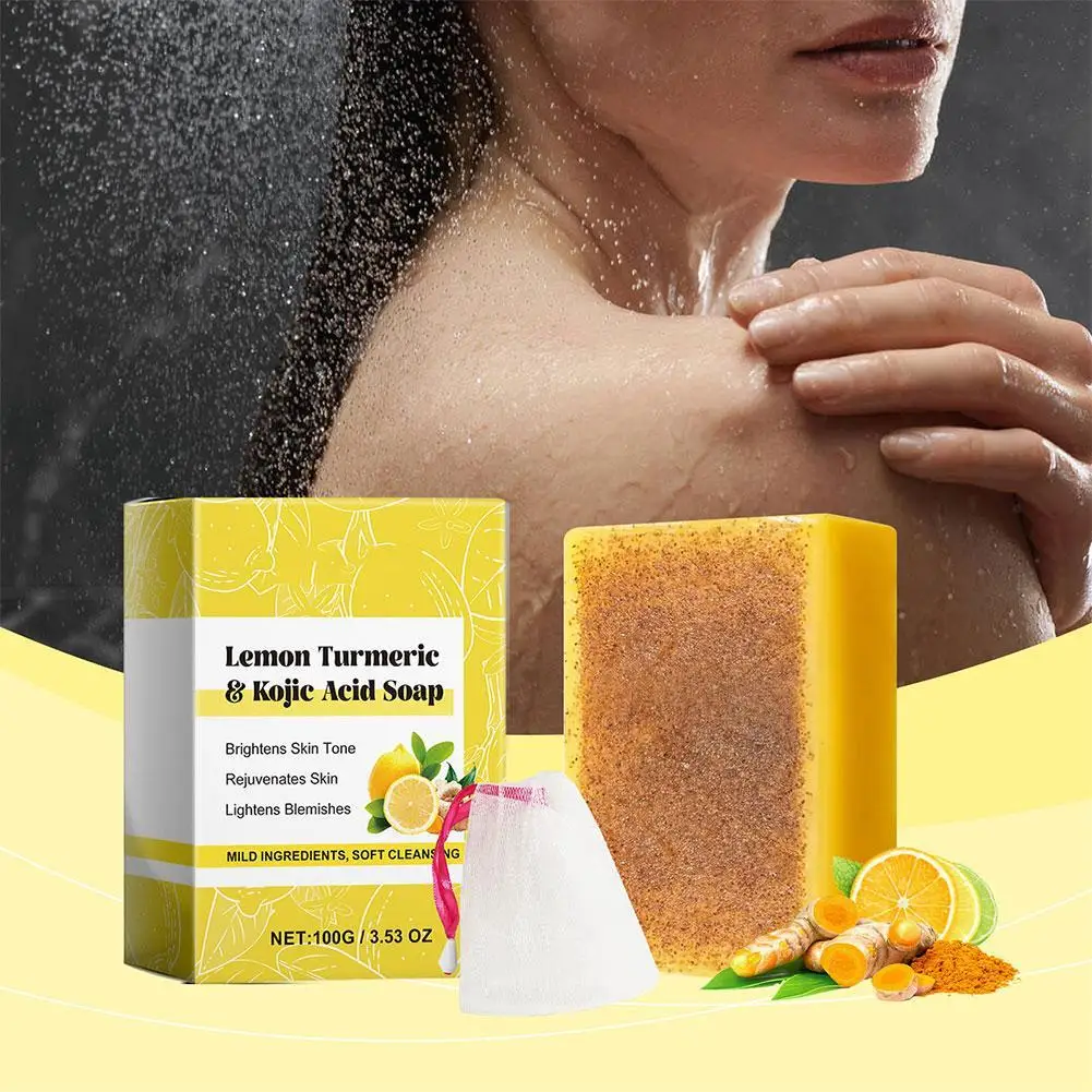 

Lemon Turmeric Kojic Acid Soap Deep Cleansing Hydrating Brightening Smoothing Nourishing Face Body Soap Skin Care Product