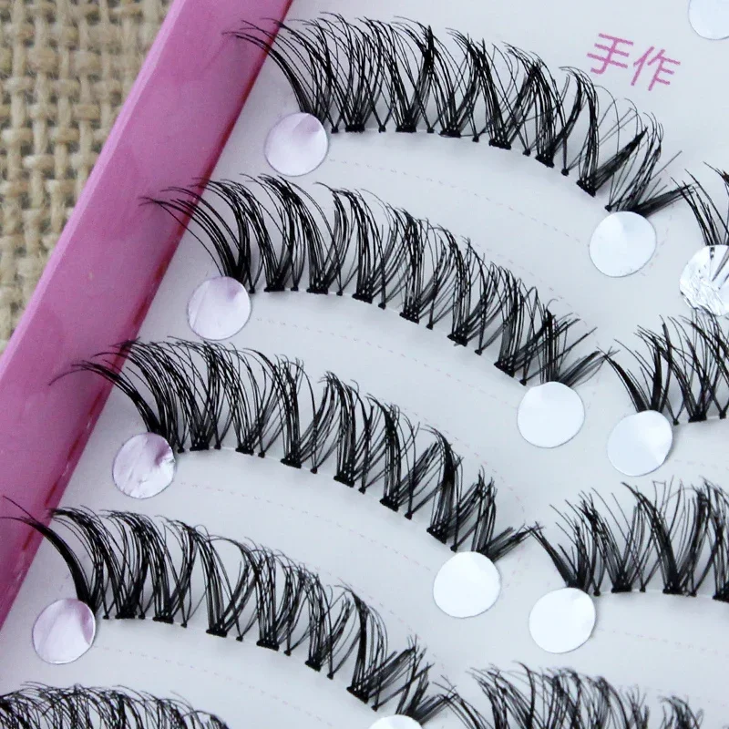 YOKPN Japanese Handmade False Eyelashes Transparent Stem Natural Nude Makeup Simulation Cross Messy Eye Tail Thick False Eyelash