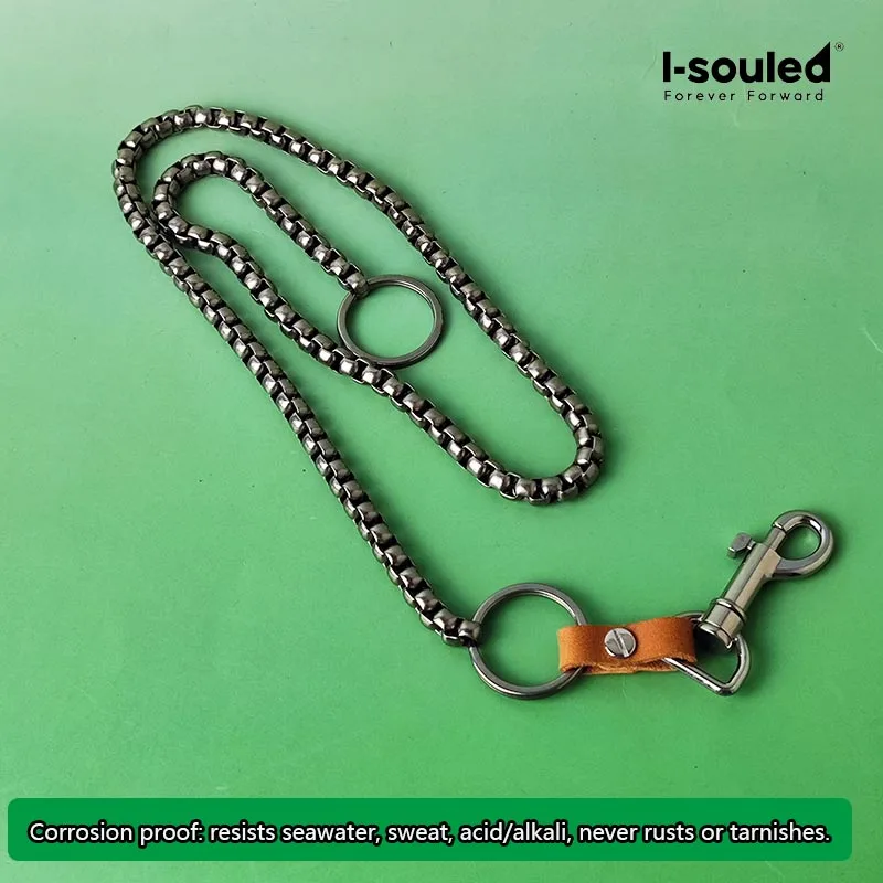 Pure Titanium Wallet Chain 63cm Solid Box Chain with Ti P-Hook Unisex Lightweight Durable Titanium Jewelry Accessory