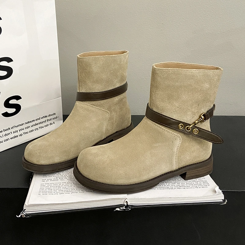 ربيع الخريف في الهواء الطلق النساء Bootie حزام الموضة مشبك أحذية رقيقة مريحة حذاء كاجوال بفتحات تهوية كعب مربع الأحذية الحديثة #6