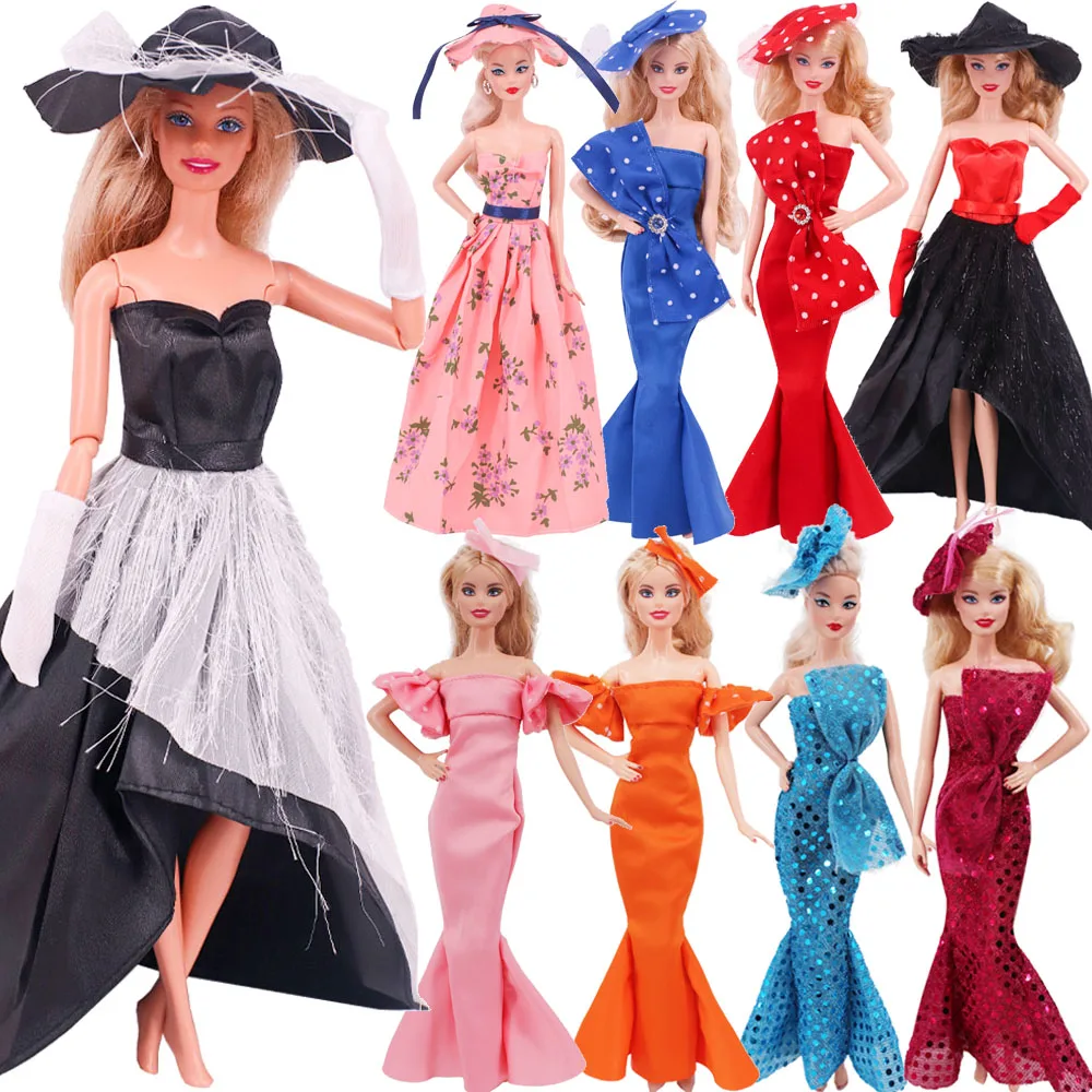 Doll Clothes Fashion Princess Evening Dress Hat Banquet Party Pop Dress Sequin Dress For Barbies&1/3 BJD Blyth Accessories Gift