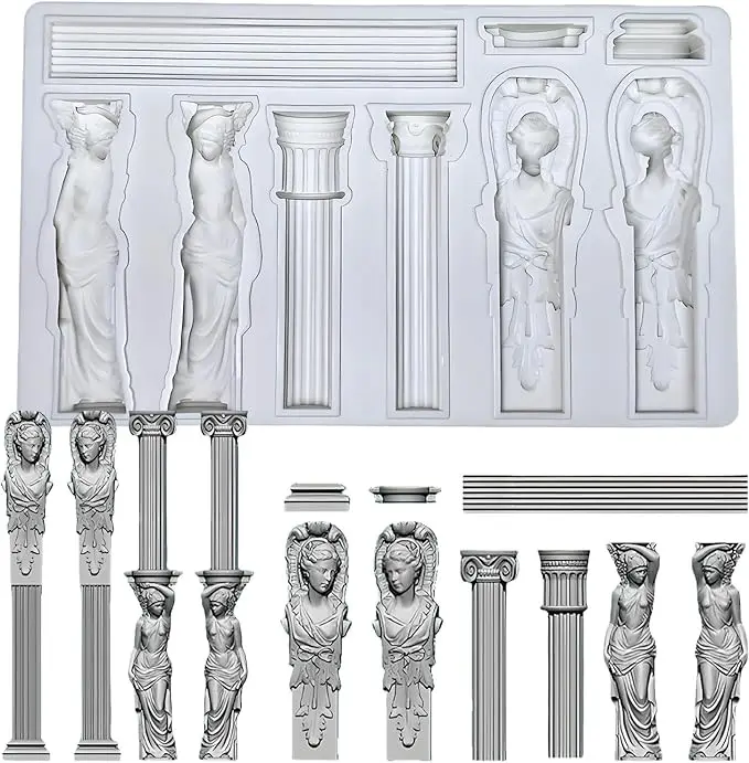 

Greek Column Silicone Mold Classical Architecture Sculpture Roman Pillars and Goddess Design for Cake Decoration Resin Crafts