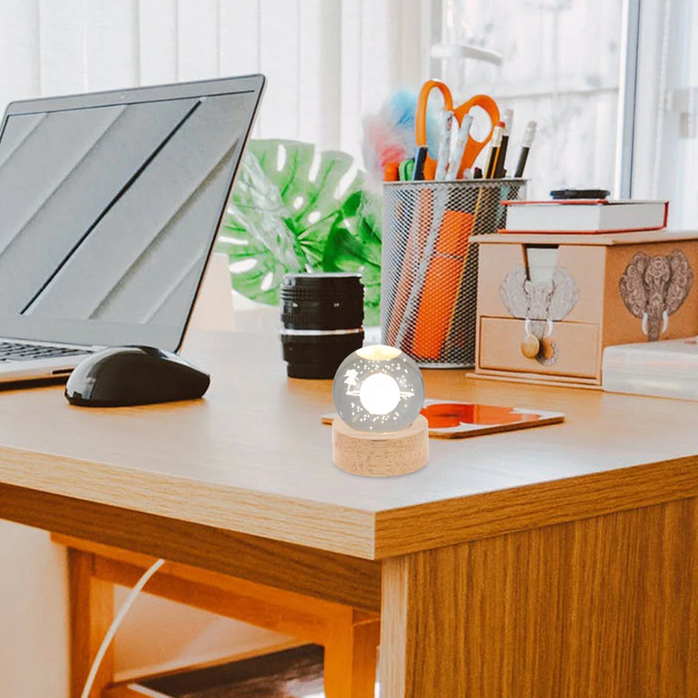 Wood Lamp Base 6cm Wide 2cm Thick LED Light Base for Crystal Glass Display Round Rack Warm Glow Night Light