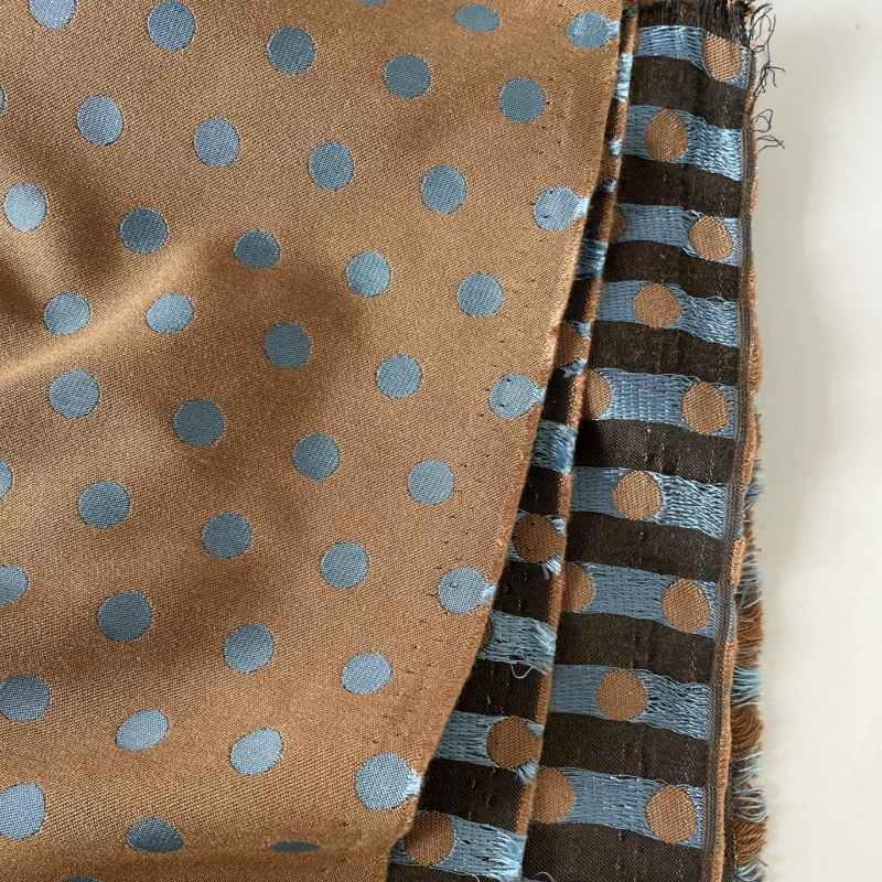 Exquisite brown woven blue polka dot wave pattern jacquard polyester fabric clothing fabric DIY