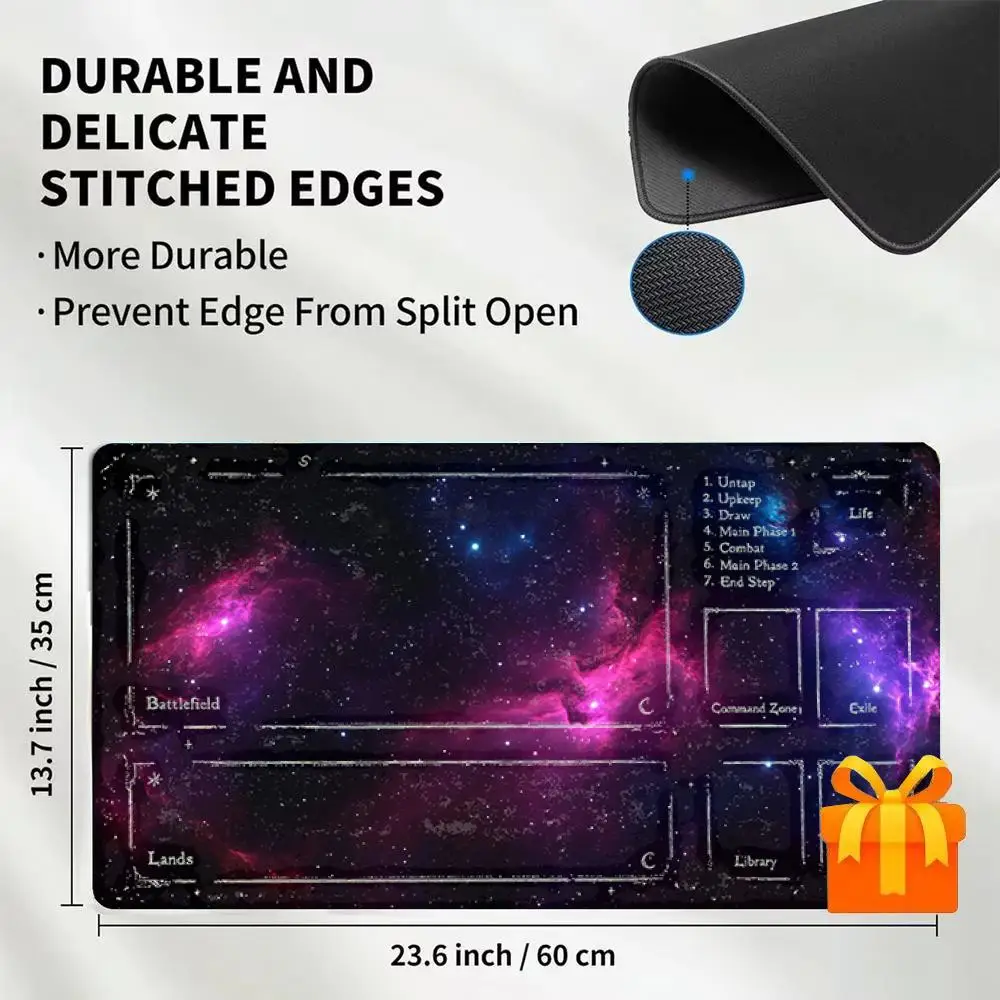Purple Blue Nebula Deep Space Galaxy Playmat Magic Card Battle Mat MTG/TCG Playmat AntiSlip Base Starry Sky Gathering Gaming Mat
