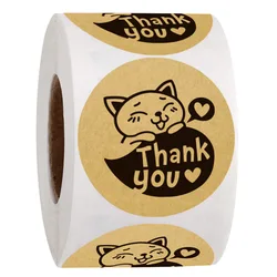 100-500 Uds pegatinas de gato Kawaii pegatinas redondas de agradecimiento para regalo embalaje para hornear decoración hecha a mano pegatinas de papel Kraft papelería