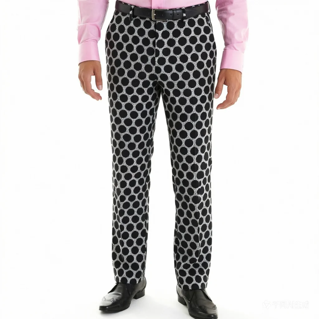 Gwenhwyfar Cotton Blend Fabric Pants, Black with Dot Pattern