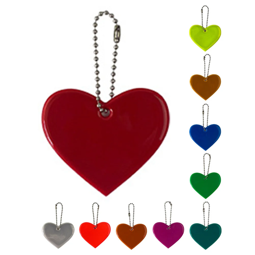 10 Pcs Rucksack Reflective Keychain Walking Reflector Pendant Heart Shaped Safety Charm Kids School Bag Child