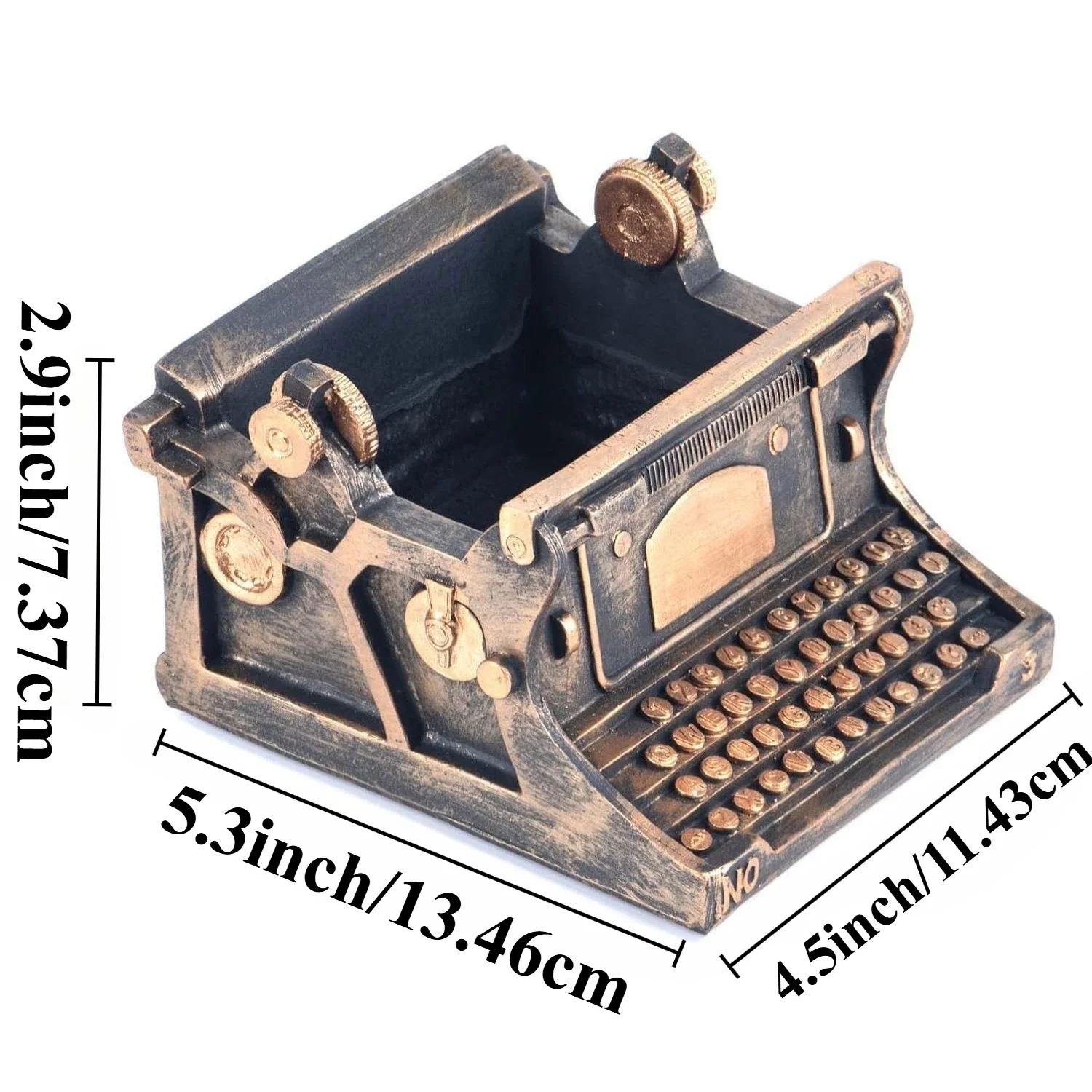 Resin Typewriter Planter Vintage Succulent Pot Retro Style Flower Pot Plant Holder Desk Decor Hand Painted Bronze Home Office