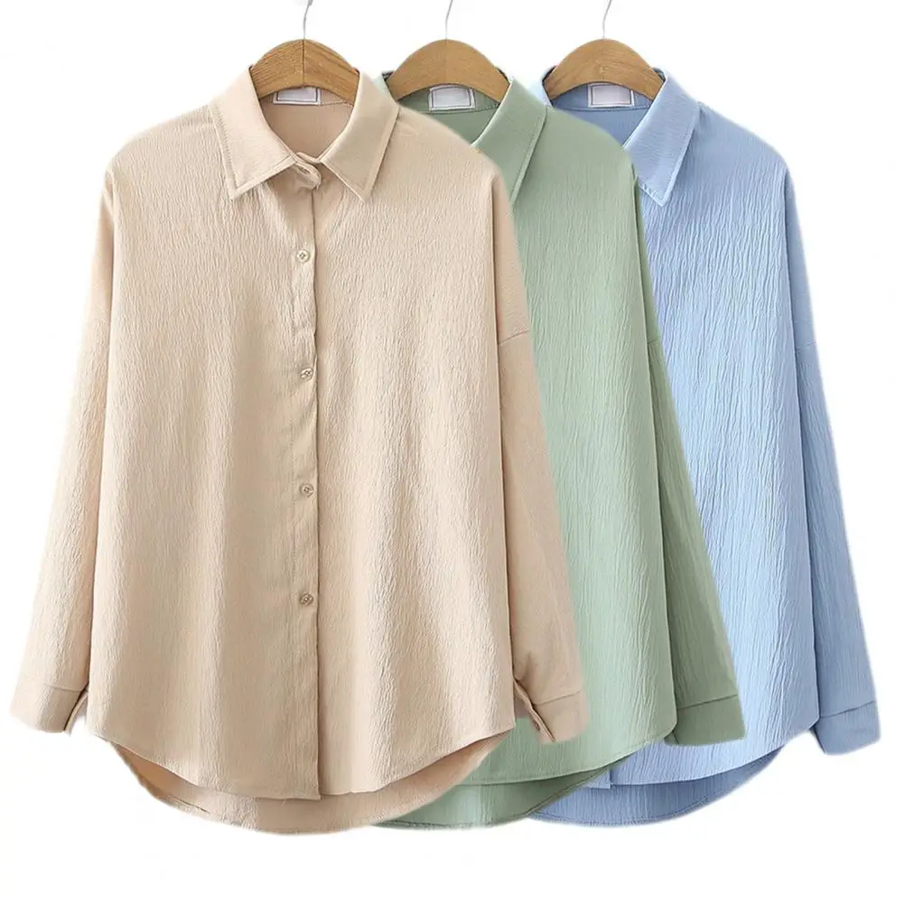 Summer Long-Sleeved Shirt Women Fashion High-Quality Korean Casual Solid Color Shirts Women New Loose Blouse Female T-Shirt Top