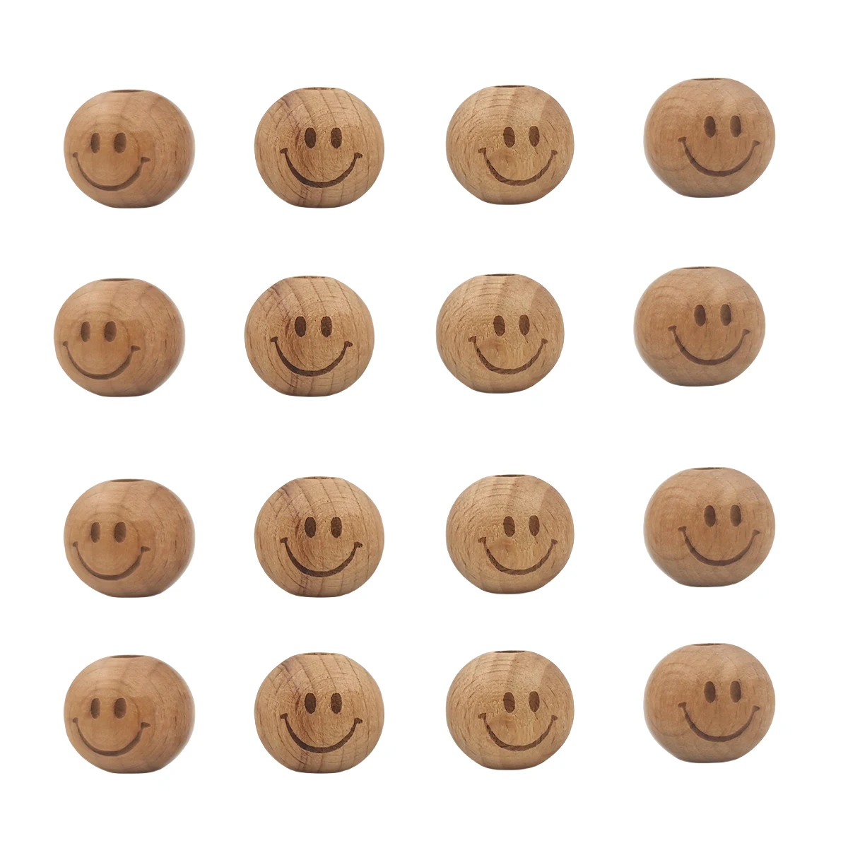 

100pcs 16mm Beech Wooden smiling face shape Round Beads Teether Wood Loose Beads Ball Jewelry Making Craft Bracelet Necklace