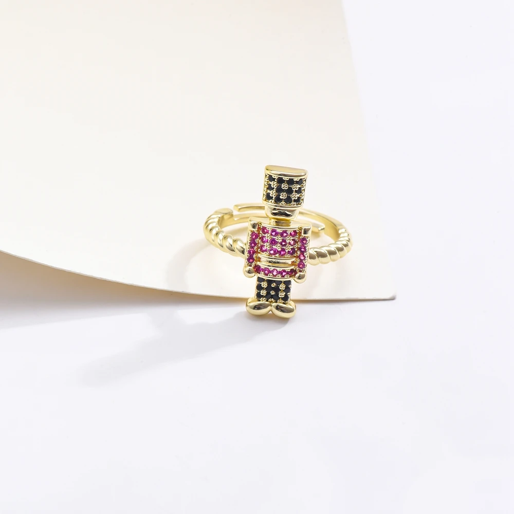 Nutcracker Colorful Crystal Adjustable Ring Sparkling Luxury Cartoon Jewelry Accessories Opening Ring for Women Girls Gift