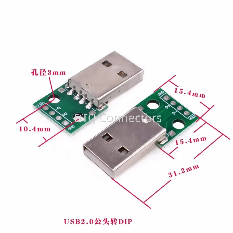 2 stücke micro mini TYPE-C usb ein männliches usb 2,0 3,0 eine weibliche usb-b-verbindungs schnitts telle zu 2,54mm dip pcb adapter breakout board