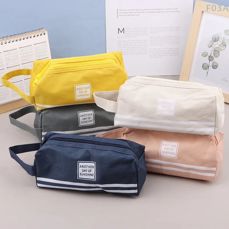 Double Layer Portable Pencil Case Oxford Cloth Double Zipper Pencil Bag For Students Back To School Storage Stationery Supply