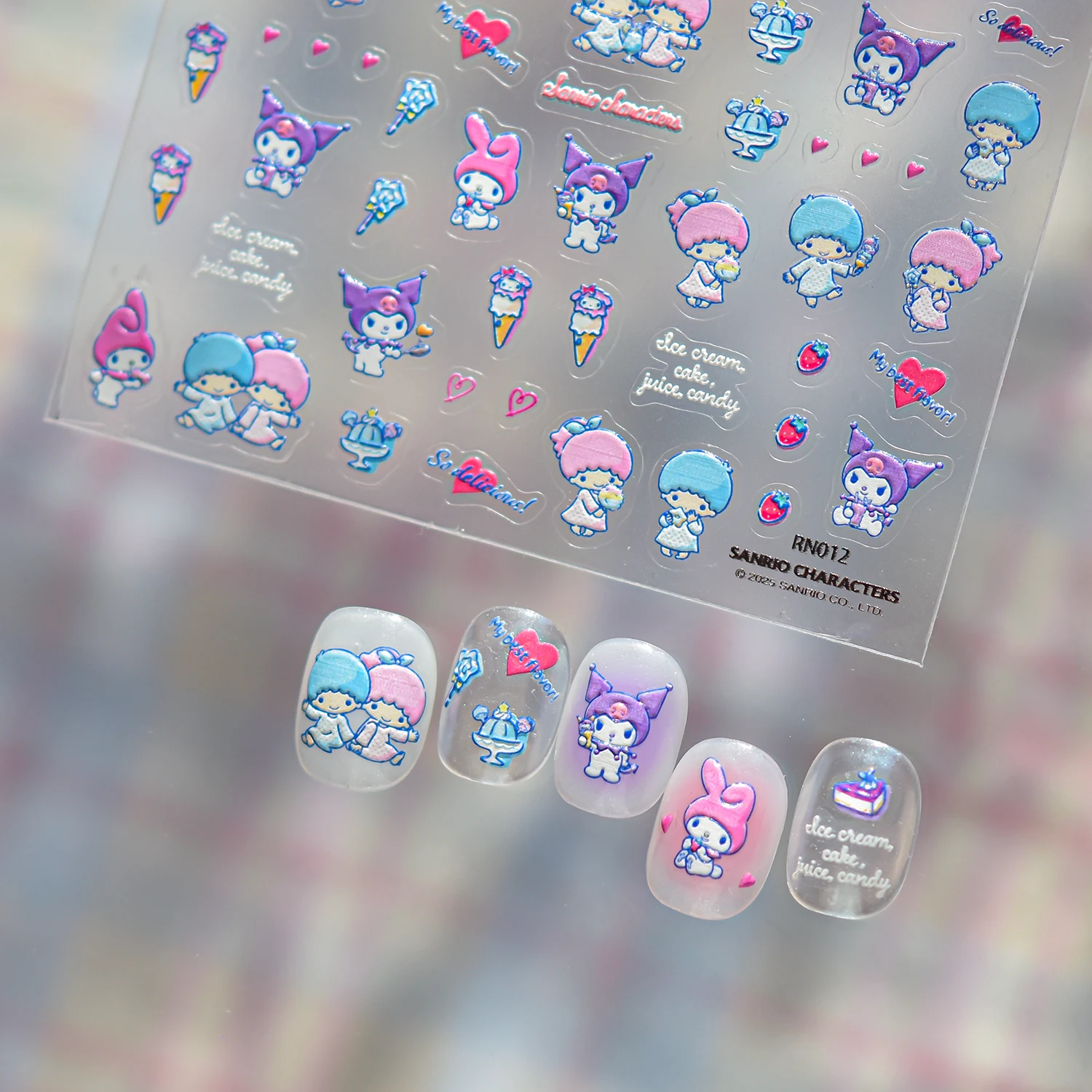 1Pcs 5D EMBOSSED  Gothic Sanrio Kuromi Nail Stickers Glitter Nail Art Accessories Dark CuteDesignnaildecals Soft&Fit For manicur