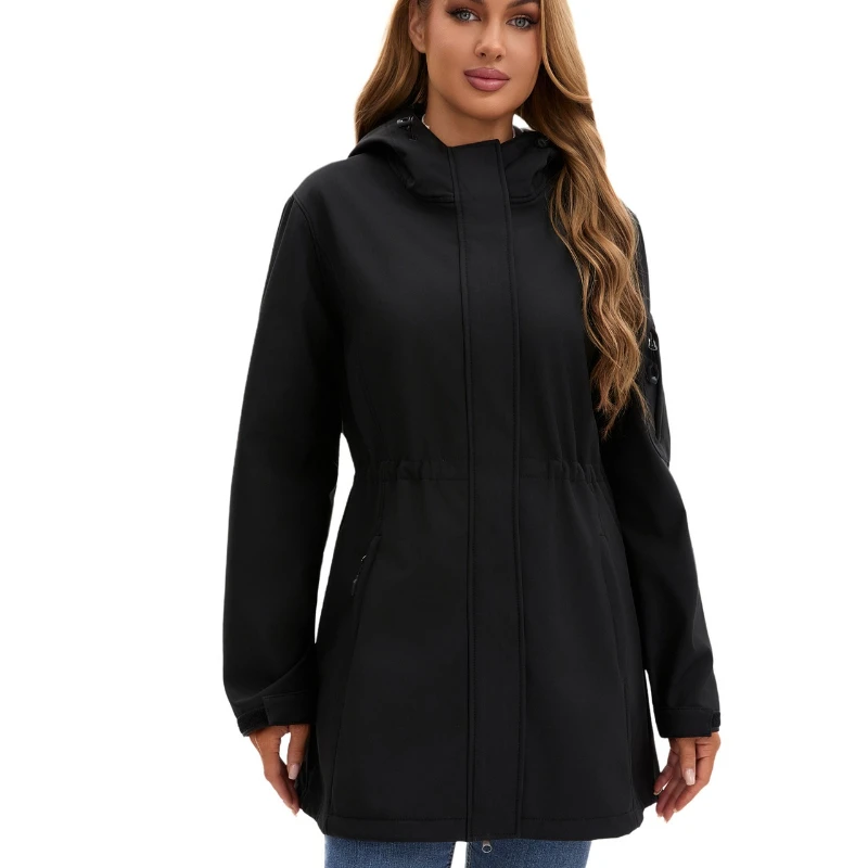 

New European and American hooded mid length, fashionable jacket, women's jacket