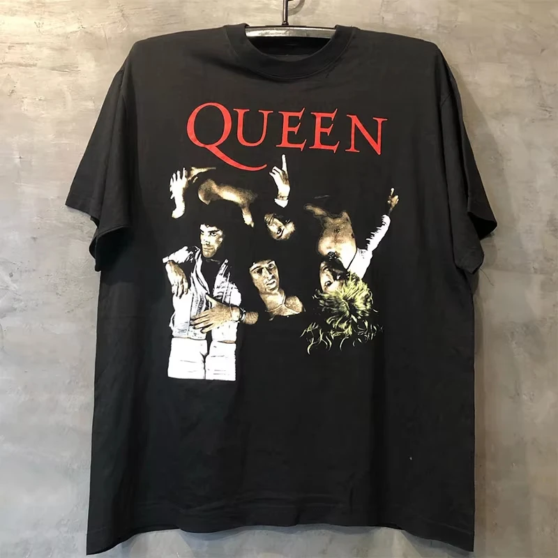 2025 New QUEEN Queen Band like rock vintage vintage short sleeve street heavy cotton men and women hip hop print T-shirt trend